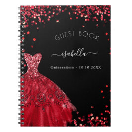 Caderno Espiral Livro de convidados Quinceanera, vermelho preto, b