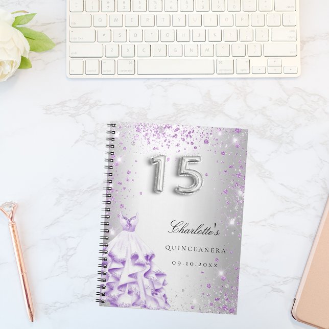 Caderno Espiral Livro de convidados Quinceanera, vestido com brilh (Criador carregado)