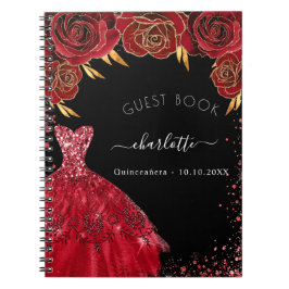 Caderno Espiral Livro de convidados Quinceanera, vestido preto de