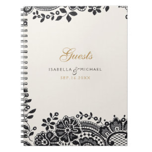 Caderno Espiral Livro de hóspedes de casamento da vintage preta
