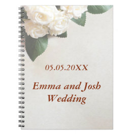 Caderno Espiral livro de hóspedes elegante rosas brancas e leves