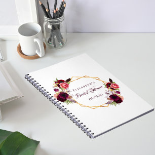 Caderno Espiral Livro de hóspedes floral burgundy branco chá de pa