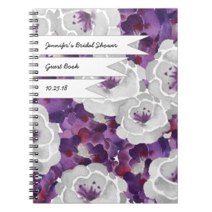 Caderno Espiral Livro de hóspedes floral cinzento roxo do chá de