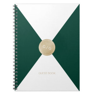 Caderno Espiral Livro de hóspedes moderno de casamento verde-esmer