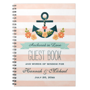 Caderno Espiral Livro de hóspedes náutico do casamento da âncor