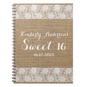 Caderno Espiral Livro de hóspedes romântico do doce 16 do laço 