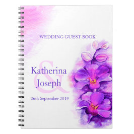 Caderno Espiral Livro de hóspedes roxo do casamento da orquídea