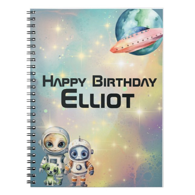 Caderno Espiral Livro de Memórias de Aniversário Intergaláctico (Frente)