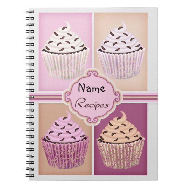Caderno Espiral Livro de nota do cupcake da receita (Frente)