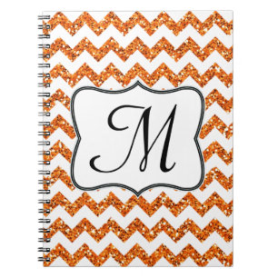 Caderno Espiral Livro de Nota Inicial do Monograma Laranja Moderno