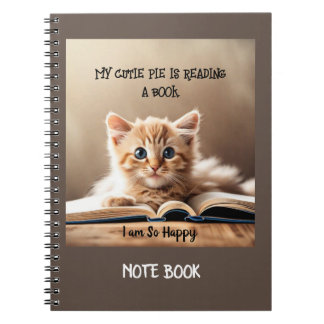 Caderno Espiral Livro de Notas - Gato de Pizza Cutil Lendo um Livr