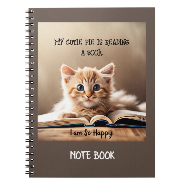 Caderno Espiral Livro de Notas - Gato de Pizza Cutil Lendo um Livr (Frente)