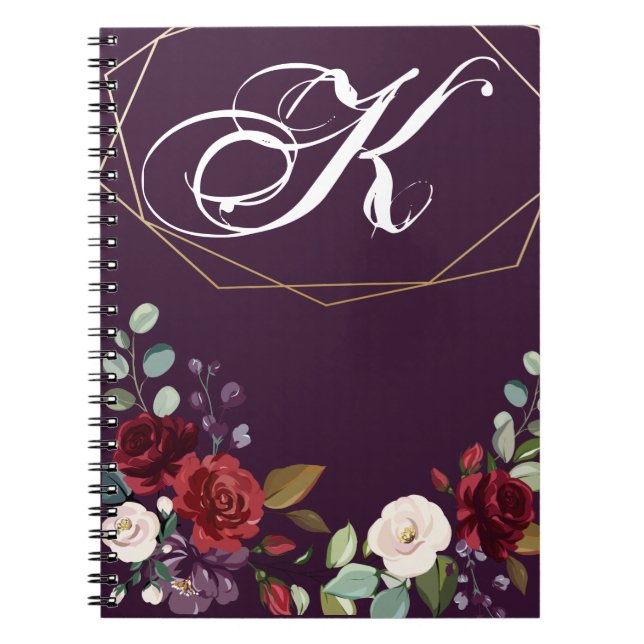 Caderno Espiral Livro de Notas Personalizado Rosas Roxos de ameixa (Frente)