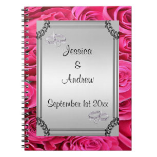 Caderno Espiral Livro de Presenças de Noiva com Rosas Cor-de-Rosa