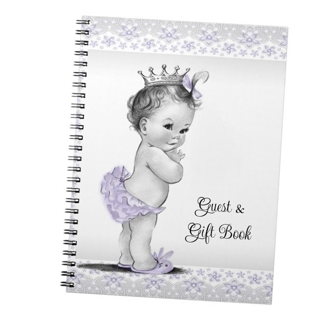 Caderno Espiral Livro de Presentes de Chá de Bebê Roxo Lavanda Cin (Have a guest write theme of the guest and the gift for easy thank you cards.)