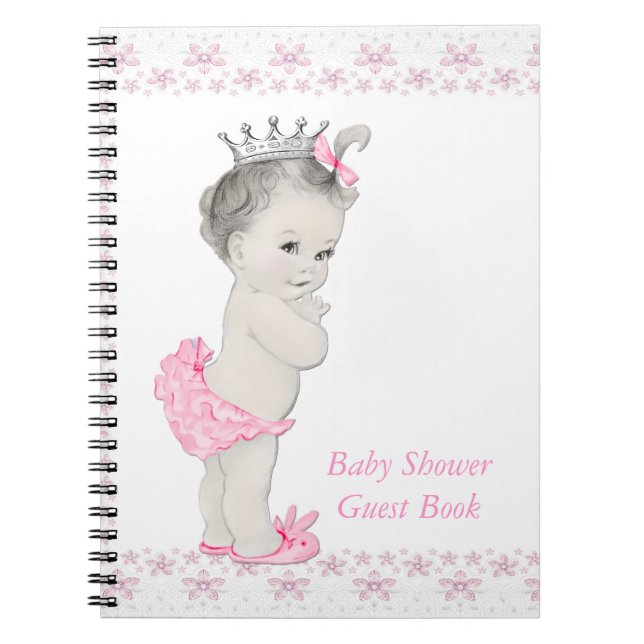 Caderno Espiral Livro de Presentes do Chá de Bebê Princesa Rosa (Frente)