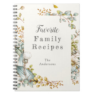 Caderno Espiral Livro de Receitas da Família Floral Azul de Cottag