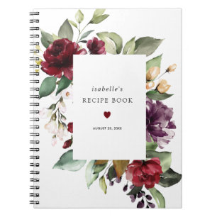Caderno Espiral Livro de Receitas Florais da Rosa vermelha Borgonh