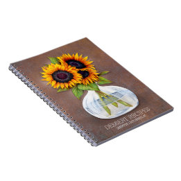 Caderno Espiral Livro de Receitas Personalizadas Girassóis Rústico