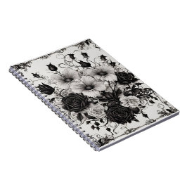 Caderno Espiral Livro de sombras com flores pretas góticas