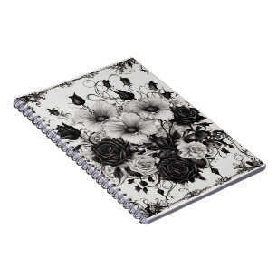 Caderno Espiral Livro de sombras com flores pretas góticas