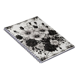 Caderno Espiral Livro de sombras com flores pretas góticas