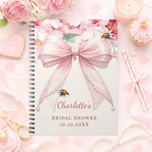 Caderno Espiral Livro de visitas Chá de Bebê laço rosa noiva de ho