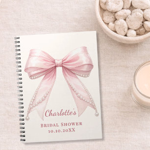 Caderno Espiral Livro de visitas Chá de Noiva laço rosa pérolas br