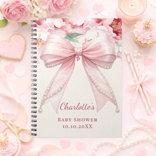 Caderno Espiral Livro de visitas Chuveiro de Bebê laço rosa flores