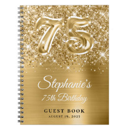 Caderno Espiral Livro de Visitas de Aniversário de 75 anos Sparkly