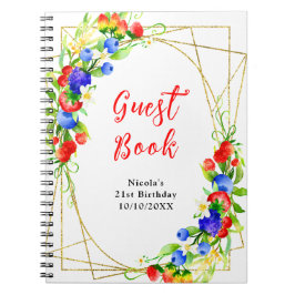 Caderno Espiral Livro de Visitas de Aniversário de Frutas Vermelha