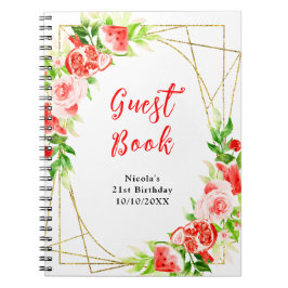 Caderno Espiral Livro de Visitas de Aniversário de Melancia e Romã