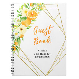 Caderno Espiral Livro de Visitas de Aniversário Laranjas e Flores