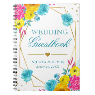 Caderno Espiral Livro de Visitas de Casamento de Flores de Verão e