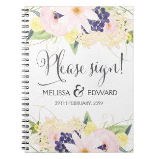 Caderno Espiral Livro de Visitas de Casamento Floral Aquarela Prim