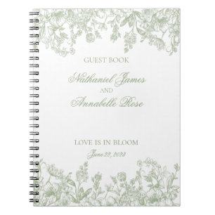 Caderno Espiral Livro de Visitas de Casamento Floral Vintage Sage 