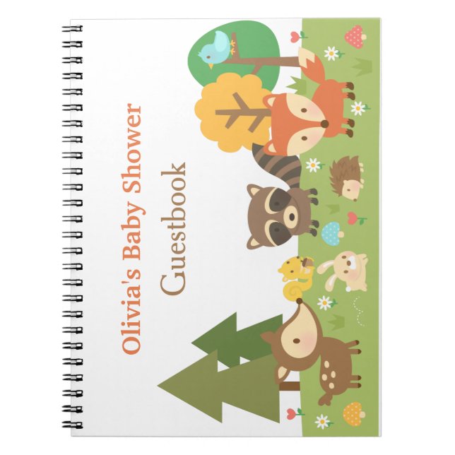 Caderno Espiral Livro de Visitas de Chá de Bebê com Tema de Animai (Frente)