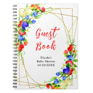 Caderno Espiral Livro de Visitas de Chá de Bebê de Frutas Vermelha