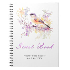 Caderno Espiral Livro de Visitas de Chá de Bebê de Pássaro Fofo de