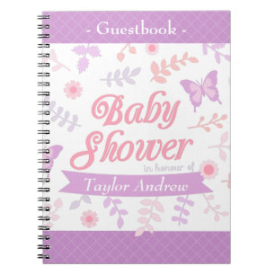 Caderno Espiral Livro de Visitas de Chá de Bebê Elegante Floral Bo