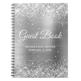 Caderno Espiral Livro de Visitas de Chá de Bebê Prateado Espelhant