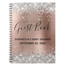 Caderno Espiral Livro de Visitas de Chá de Bebê Rosa Dourado com B