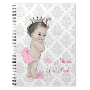 Caderno Espiral Livro de Visitas de Chá de Bebê Rosa Princesa Cinz
