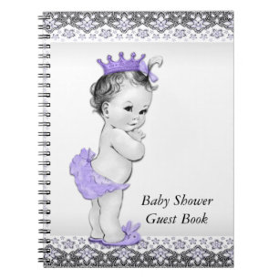 Caderno Espiral Livro de Visitas de Chá de Bebê Roxo Lavanda e Cin