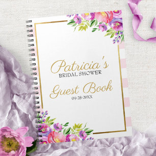 Caderno Espiral Livro de Visitas de Chuveiro de Noiva Floral Rosa