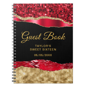 Caderno Espiral Livro de Visitas de Sweet Sixteen Luxo Vermelho e