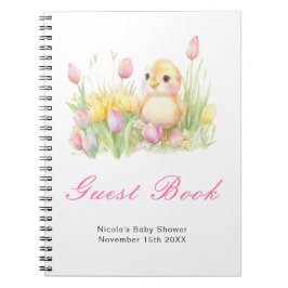 Caderno Espiral Livro de Visitas para Chá de Bebê com Franguinho d