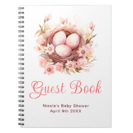 Caderno Espiral Livro de Visitas para Chá de Bebê com Ninho de Pás