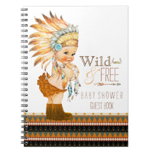 Caderno Espiral Livro de Visitas para Chá de Bebê de Menina Tribal