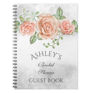 Caderno Espiral Livro de Visitas Personalizado Floral Rosa Bege